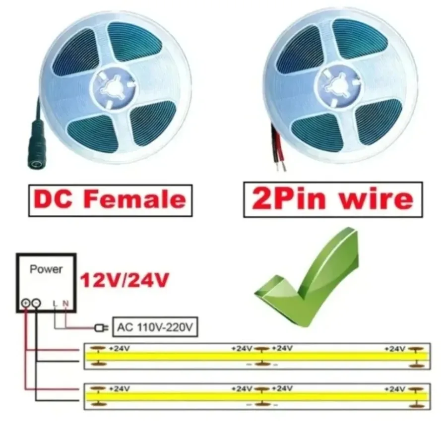 320Leds/M 8mm COB LED Strip DC 12V 24V Fleksibel Pita LED Terang Tinggi Lampu LED Bar Biru Es Putih Merah Hijau Pink Kuning Pencahayaan LED