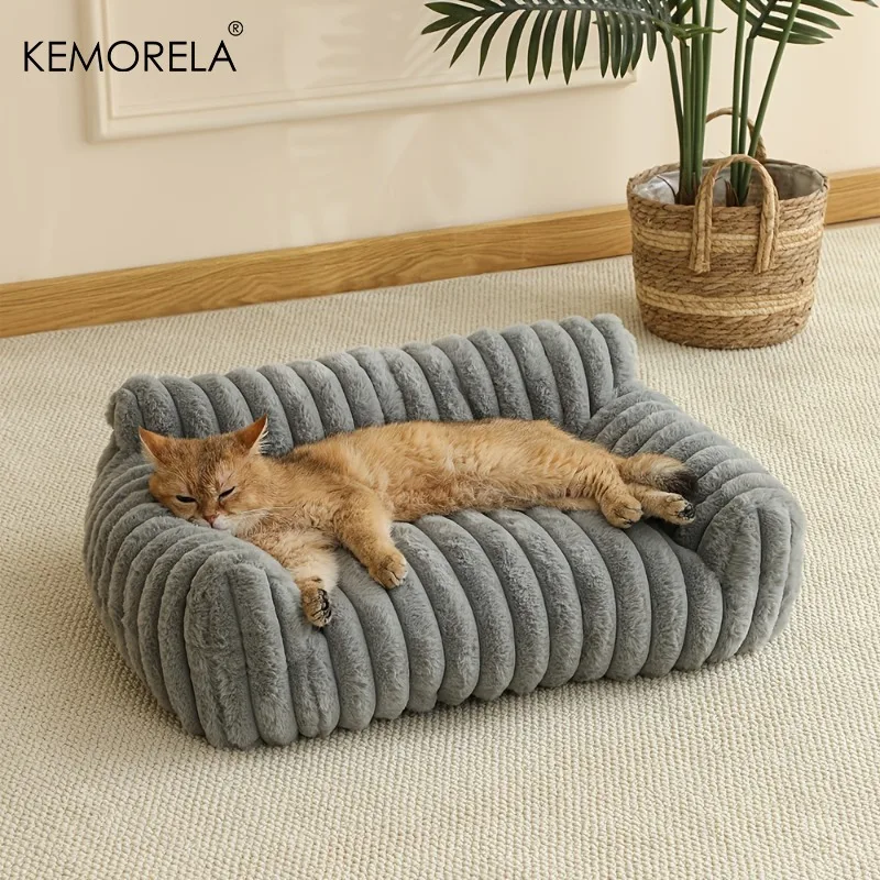 KEMORELA – canapé-lit rayé pour chat, 1 pièce, lit pour animaux de compagnie en Polyester doux, respirant pour toutes les saisons, adapté au couchage des chats de petite à moyenne taille