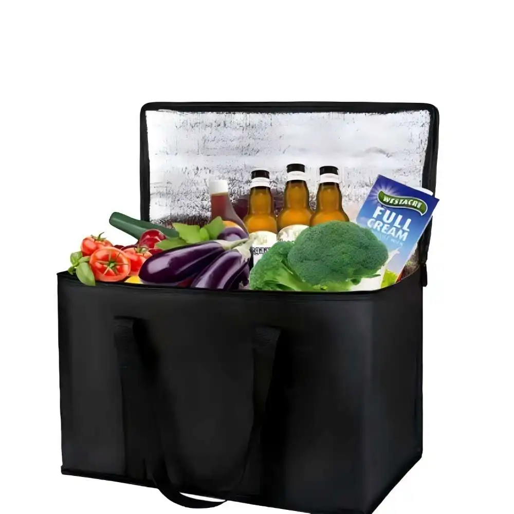 

1-Pack, XXXL-Large Insulated Grocery shopping bags, Black, reusable bag,thermal zipper,Collapsible,tote,cooler,food transport