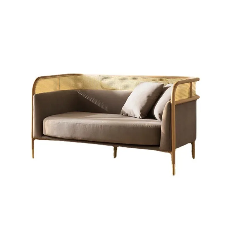 

Rattan real rattan sofa creative log double seat rattan chair living room small apartment fabric sofa