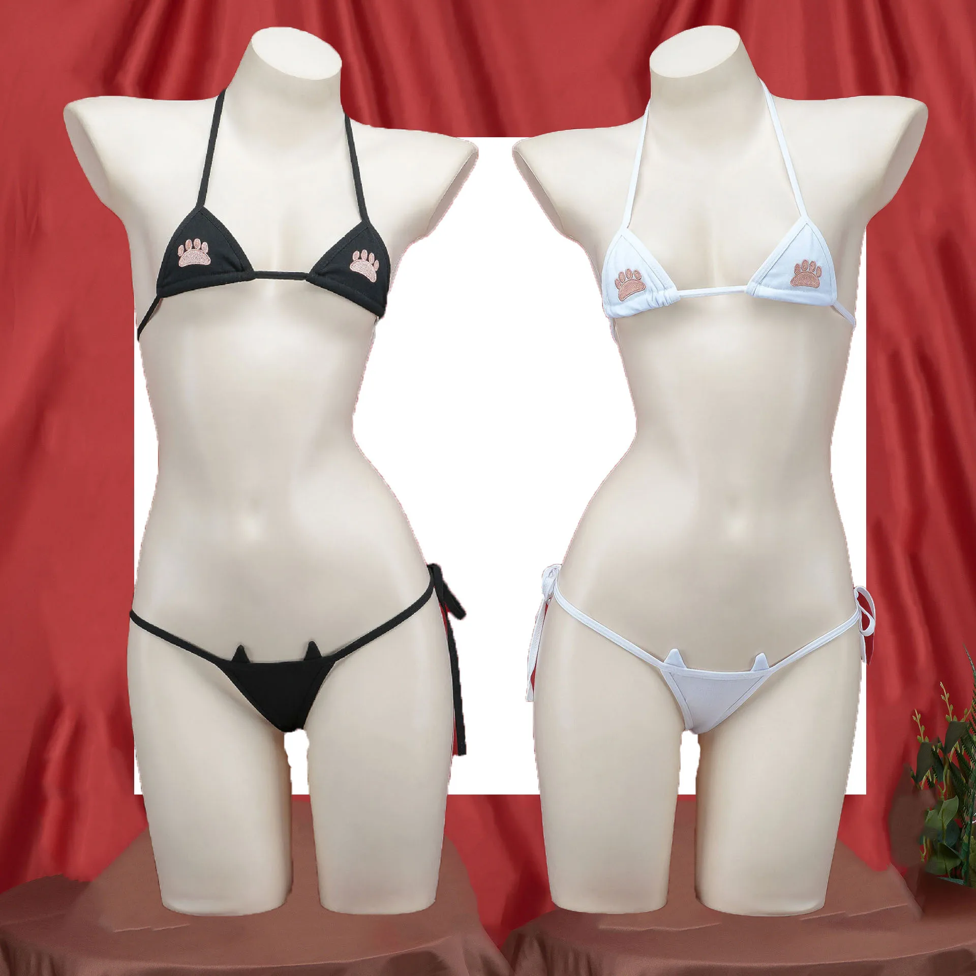 

Милый комплект бикини для косплея «кошачья лапа» для вечеринок на пляже и у бассейна, сексуальный и игривый купальник из полиэстера - регулируемые бретели
