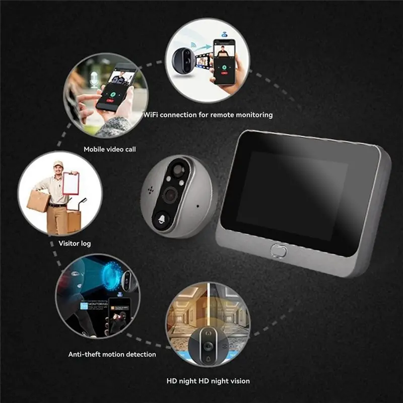 DT19-Tuya Wifi Smart Cat Eye Doorbell Monitoring 3MP Camera 140° Wide Angle Electronic Cat Eye Observer