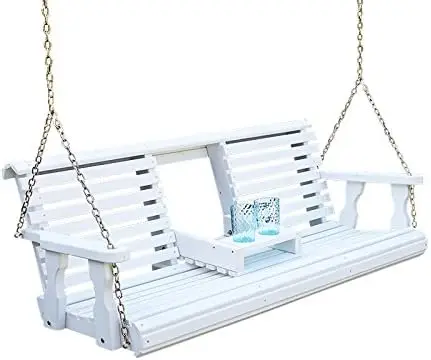 Amish-RapDuty Console Porch Swing avec porte-gobelet en duvet, White Stain, Amish Made in USA, Treated Enrichi, Hangin