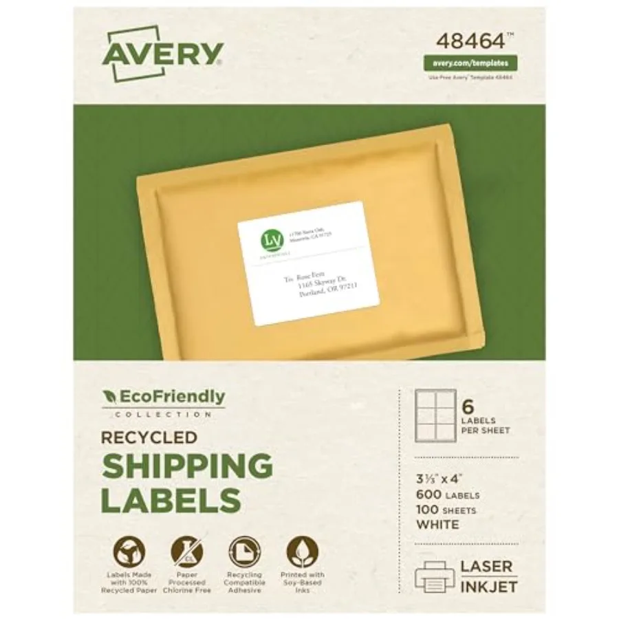 

EcoFriendly Recycled Shipping Labels White Permanent Label Adhesive Printable 48464