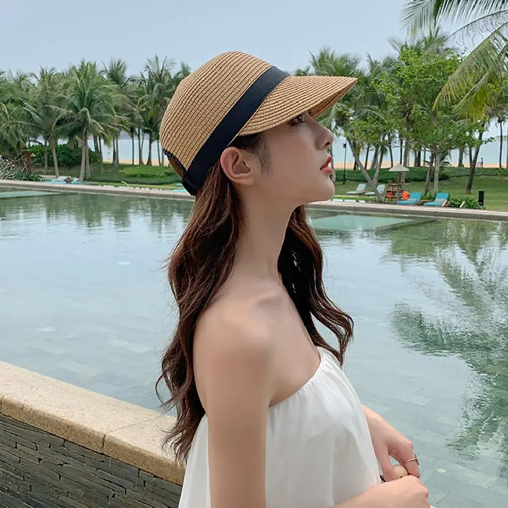 Chapeau tressé en paille, style décontracté, pare-soleil anti-rétrécissement, pour la plage et les voyages d\'été, 03/Wear
