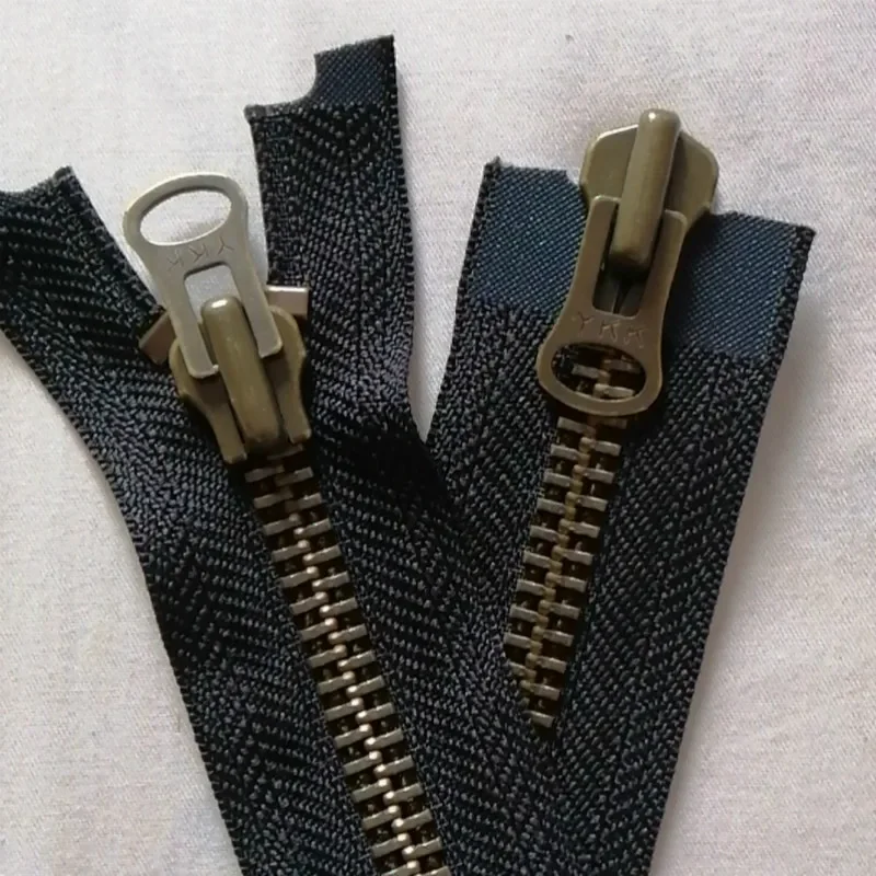(Custom Made) 2pcs/Lot 8# 60-100cm Vintage YKK Metal Zipper Double Open Black Red Pink Grey Down Jacket Tailor Sewing Accessory