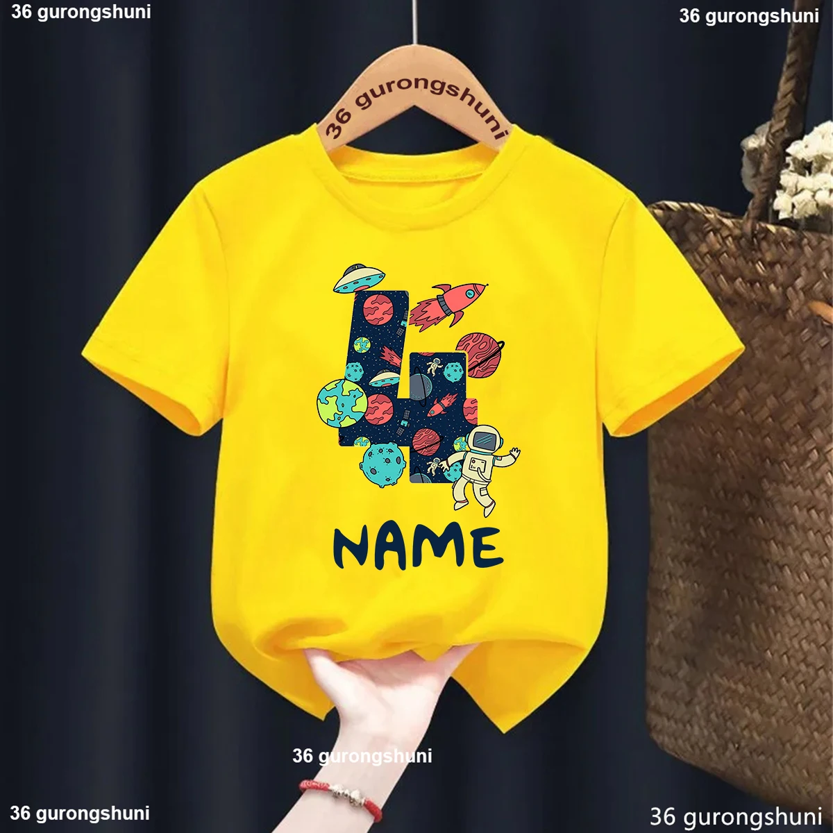 Personalized Birthday Kid Shirt Space Astronauts Number 1-9 Print T-shirt Boys Clothes Custom Name Child Shirt Kid Birthday Gift