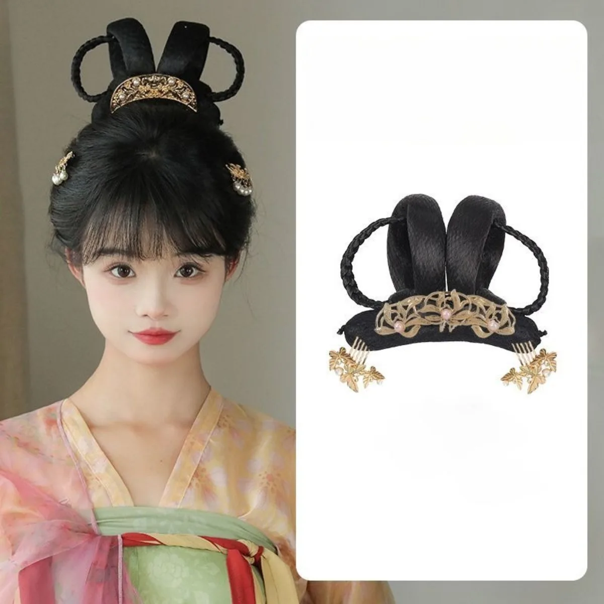 Lazy Daily Hanfu Wig Integrated Hair Bun Headwear Ancient Style Volume Pad Tang Dynasty Updo Hairstyle Women Cosplay Accessories