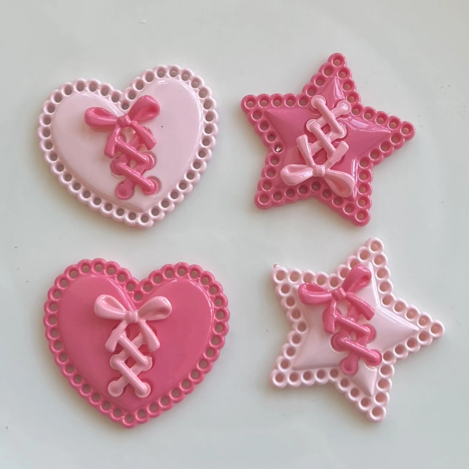 5pcs New sweet and cool pink bow love pentagram DIY handmade material headdress mobile phone case decorative hole shoes