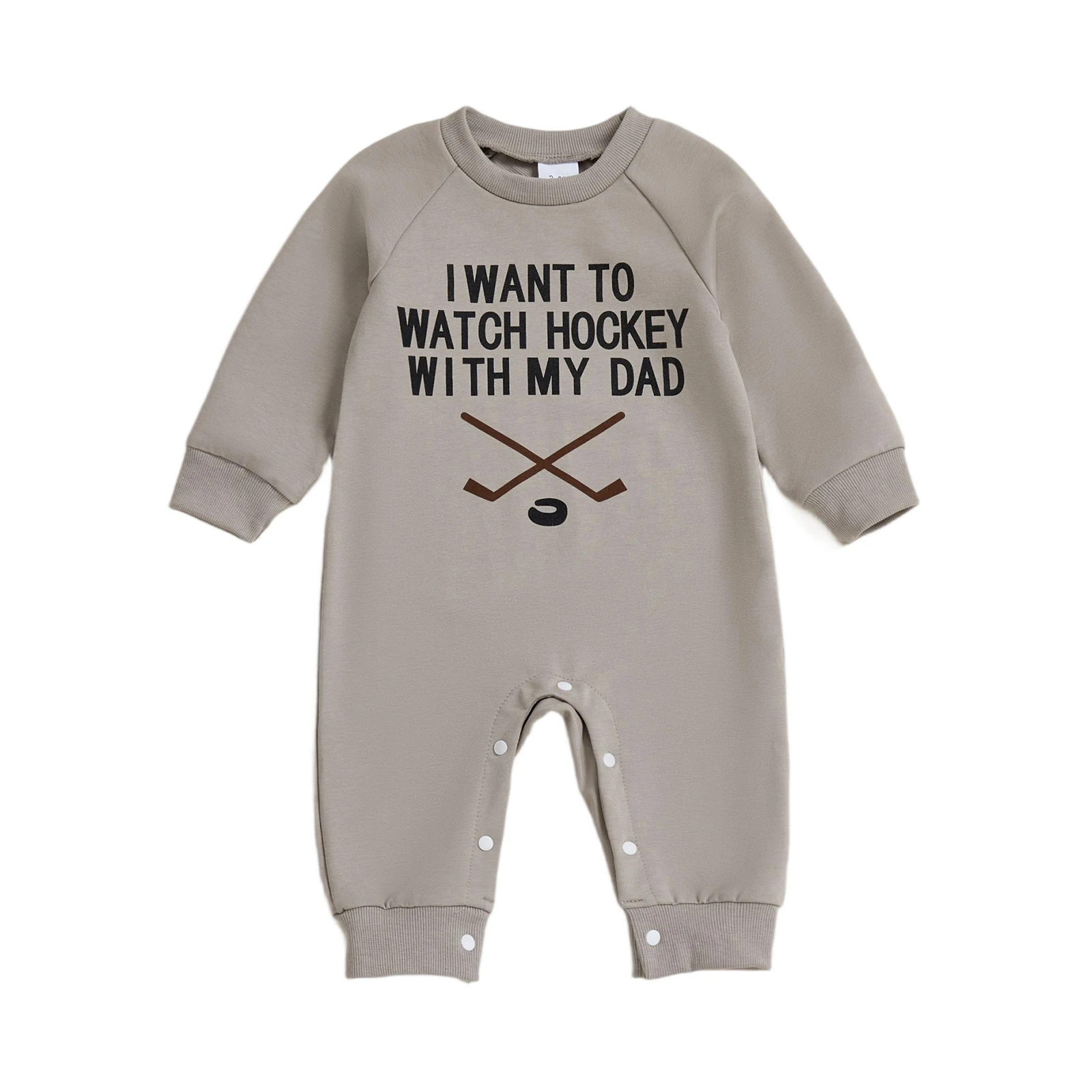 

Baby Boy Girl Sweatshirt Romper Hockey Letter Print Crew Neck Long Sleeve Jumpsuit Cute Winter Fall Clothes