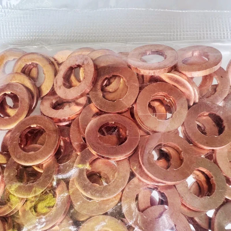 100Pcs Injector Nozzle Copper Washers 7.7*15.1*1.8mm, Fuel Injector Copper Gasket for Yuchai EFI Diesel Engine