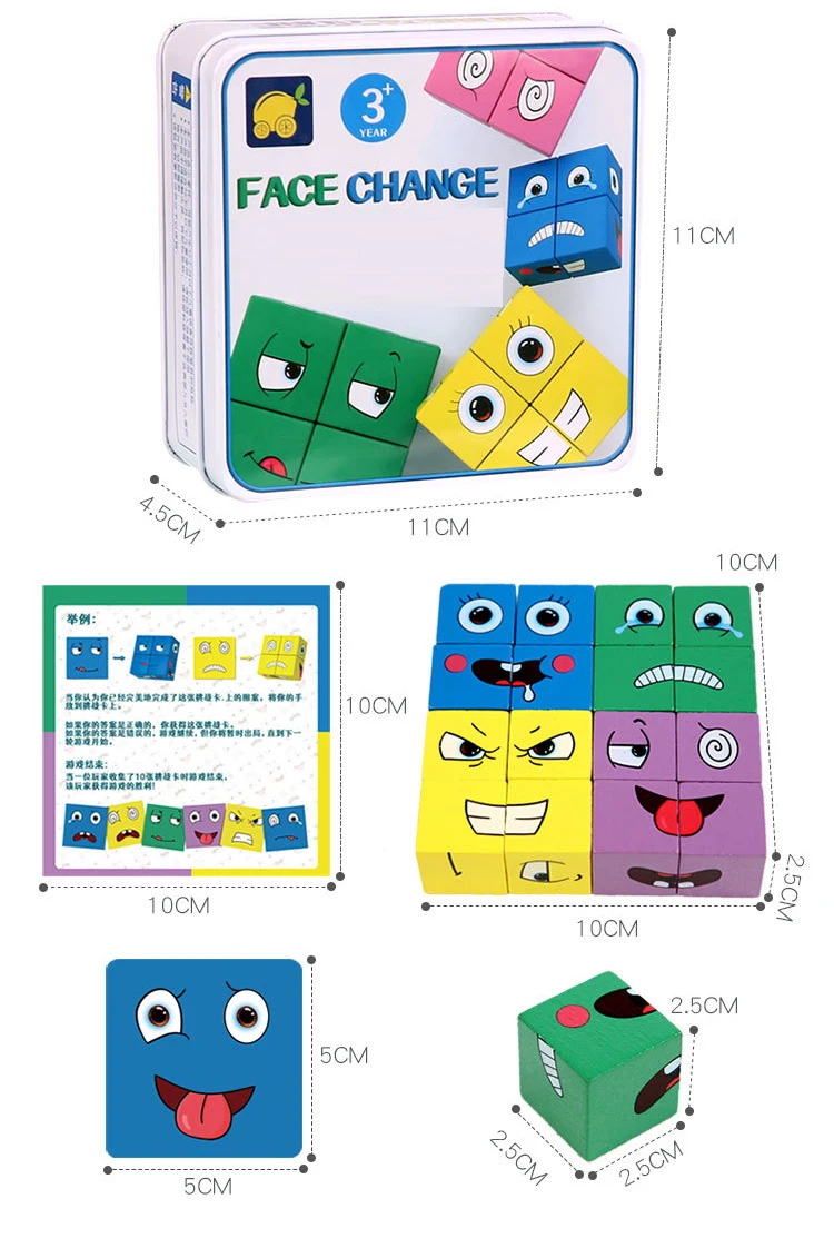 Wooden Face Changing Cube Toys Building Blocks for Cartoon Puzzle Montessori Jigsaw Educational Board Game Family Toys