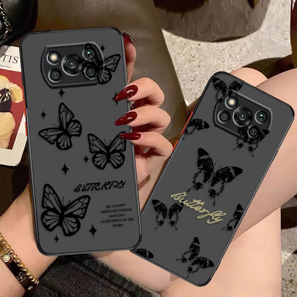 

Matte Phone Case for Xiaomi POCO X5 X4 X3 M4 M3 M2 F5 F4 F3 GT F2 C40 CC9 PRO 4G 5G A3 Case Funda Capa Black Beautiful Butterfly