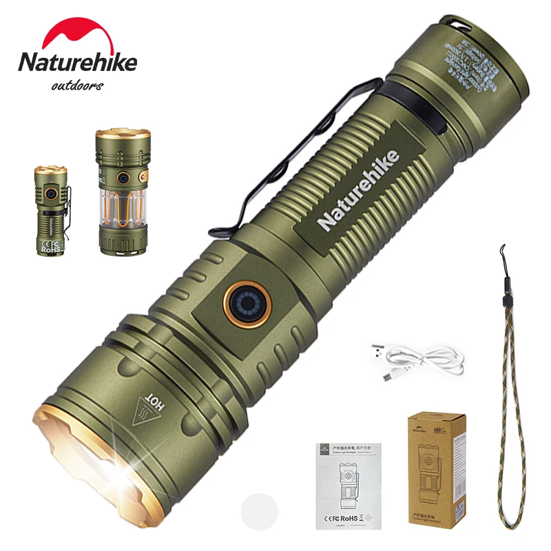 Naturehike Flashlight Portable Camping Light 3 In 1 Outdoor Waterproof LED Flashlight USB Rechargeable Lamp Hanging Tent Light