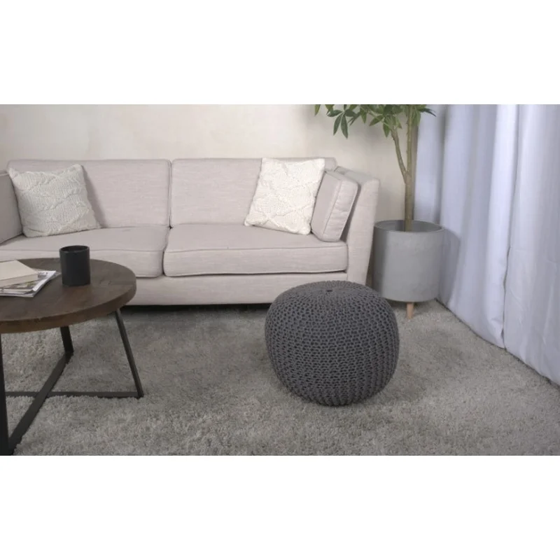 

Navy Blue Knitted Cotton Round Pouf