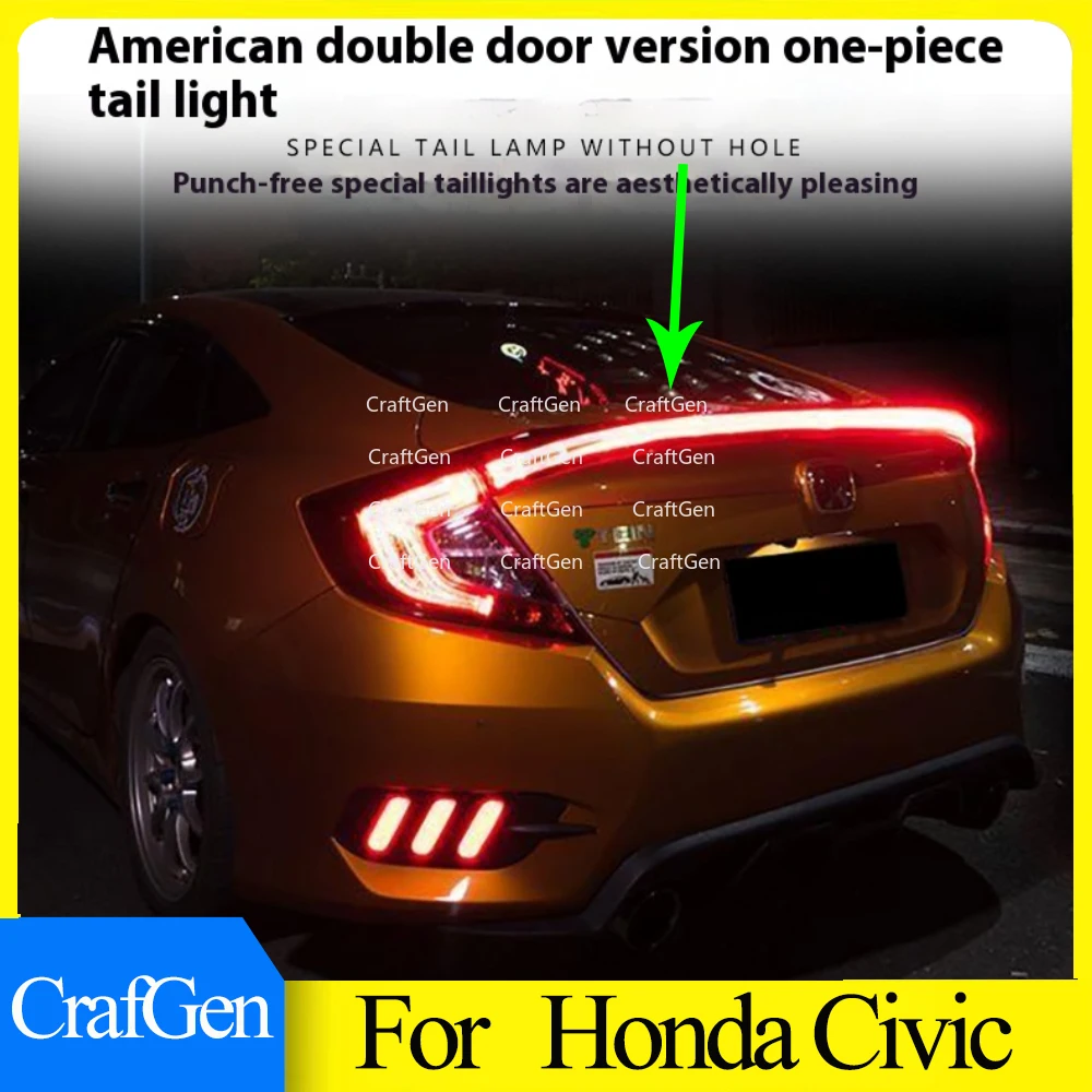 

For 2016-2021 Honda Civic 10th Generation Rear Center Through Taillight for Hatchback & Sedan Models