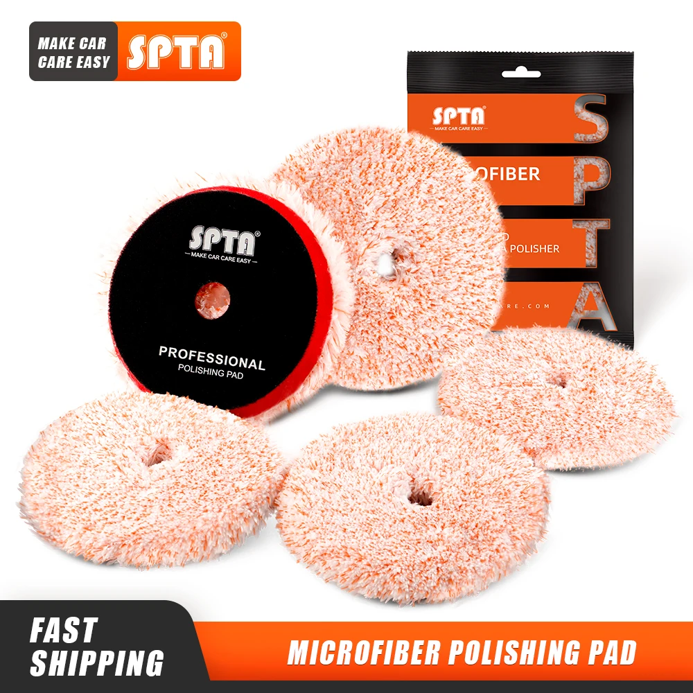 (Bulk Sale) SPTA 3/5/6 Inch Polishing Buffing Black Hook & Loop Pad Soft Microfiber Wax Removal Sponge for RO/DA Finishing