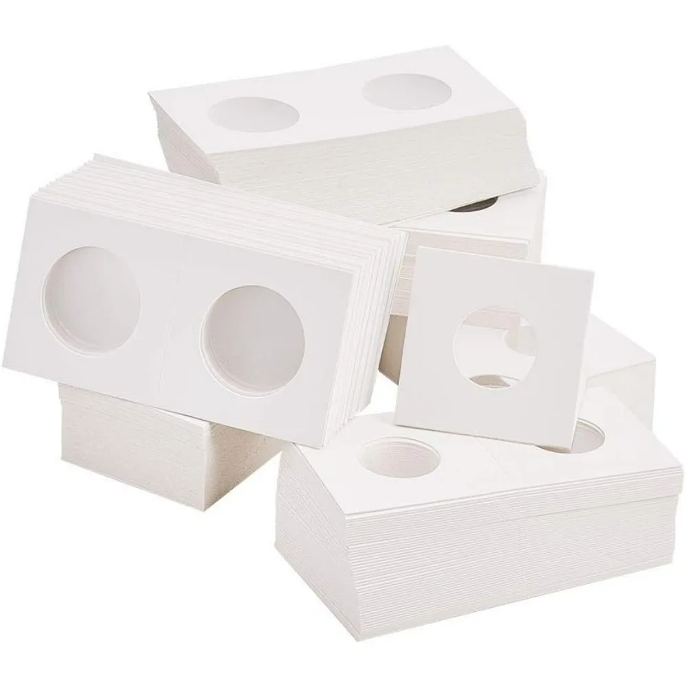 300 pcs 6 Sizes White Cardboard Coin Holder 20 23 25 27 31 40mm Coin Flip Flip Mega Assortment for Coin Collection Supplies