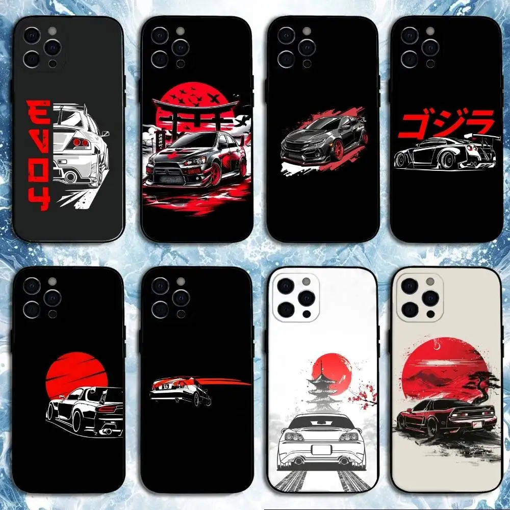 

1pc RX7 JDM Legends Cars Phone Case For iPhone17,16,15,14,13,12,11 Plus,Pro Max, Soft Silicone Black Cover