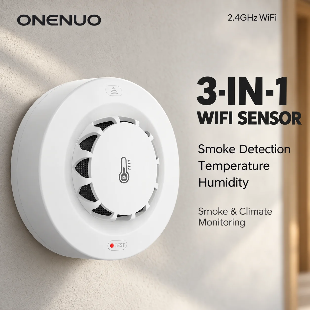 Tuya WiFi Smoke Detector 3-in-1 Temperature Humidity Sensor Smart Life APP Alert Indoor Smoke Alarm Home Safety