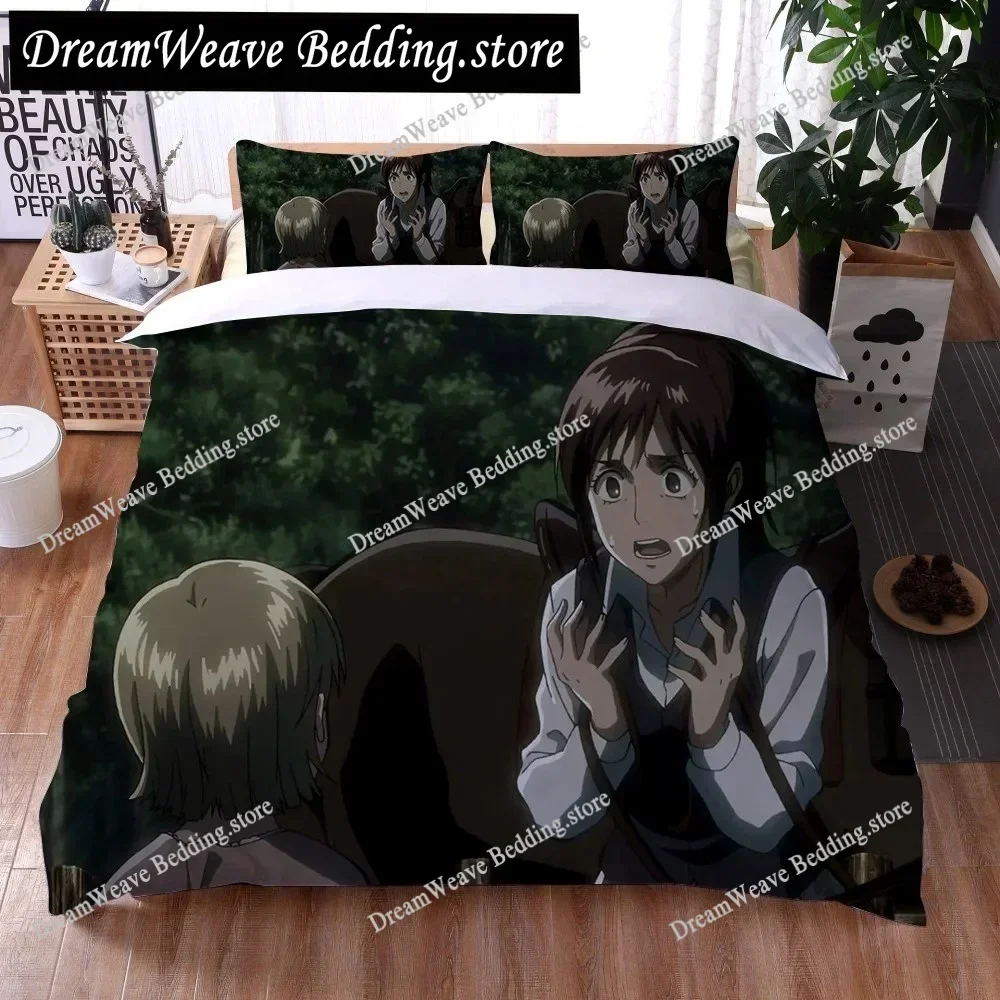 Cartoon Bedding Set Anime Attack on Titan Duvet Cover Set  Polyester Comforter Cover for Kids Bedroom Cute Home TextilesFQH