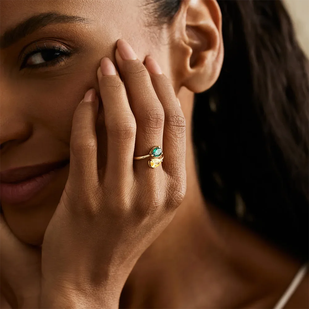 Custom Adjustable Birthstone Ring for Women, Personalized Gift