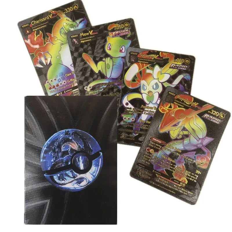 55 Stück Pokemon Regenbogen Karte Charizard Pikachu Arceus Goldfolie Silber schwarz Englisch Vstar Vmax Karte seltene Kampfs ammlung Karten