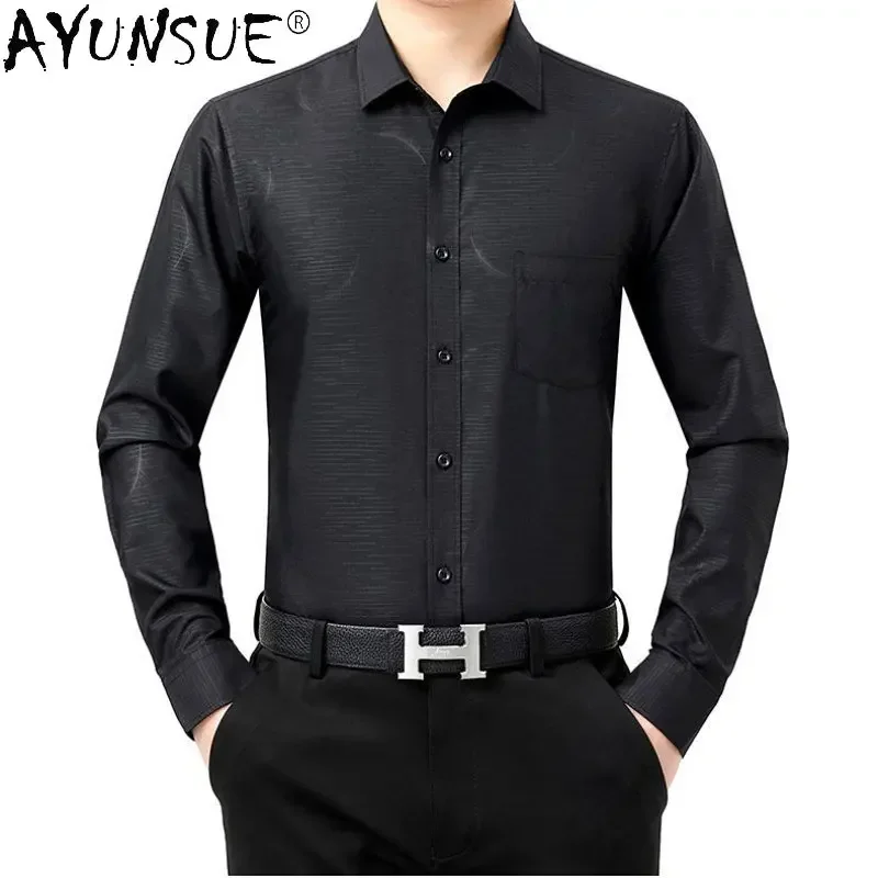 100% jedwabne koszule dla mężczyzn 2023. Wiosenna koszula męska z długim rękawem Odzież męska Casual Business Man Shirt Tops Camisa Masculina