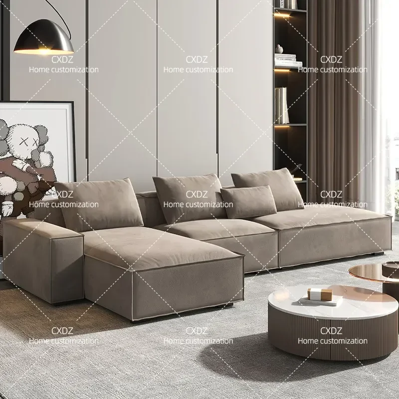 Modern Minimalist Fabric Sofa with Solid Wood Frame Square Design for Small Apartment Living Room Matte Finish Comfortable