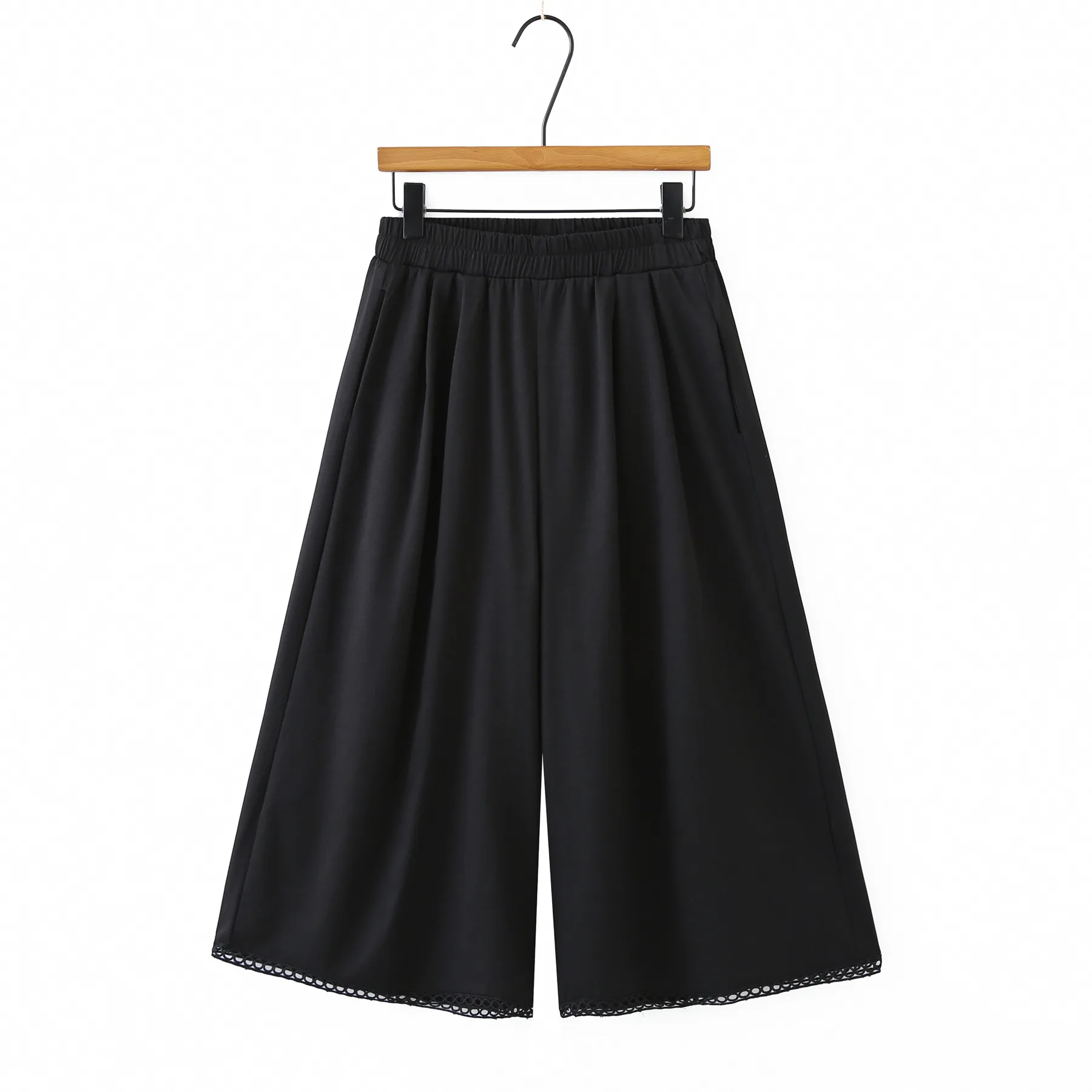 

2026 Summer Plus Size High Waist Elastic SkirtPants Women Lace Trim Wide Leg Slim 8/10 Length Pants 469