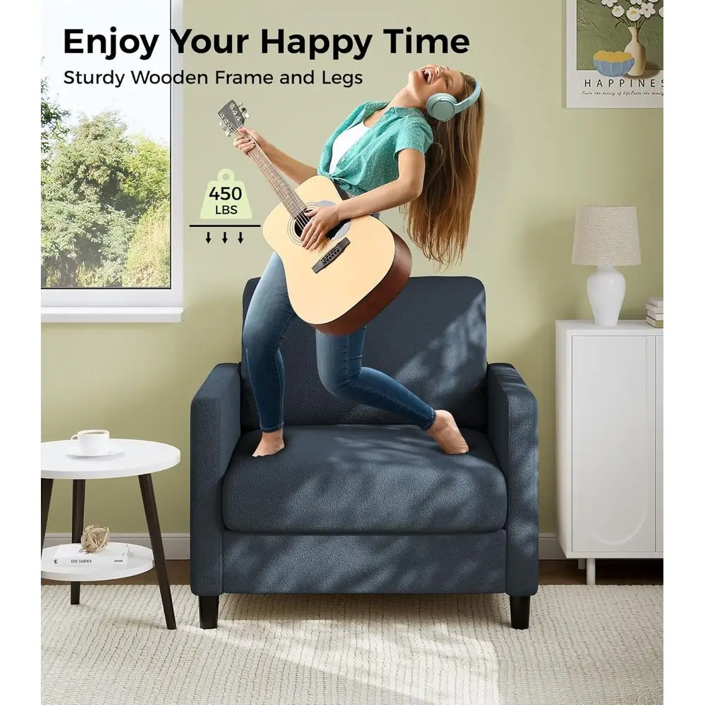 كرسي أزرق رمادي 33 مريح لغرفة المعيشة، زاوية قراءة لغرفة النوم، إطار خشبي بالكامل، تجميع بدون أدوات #4