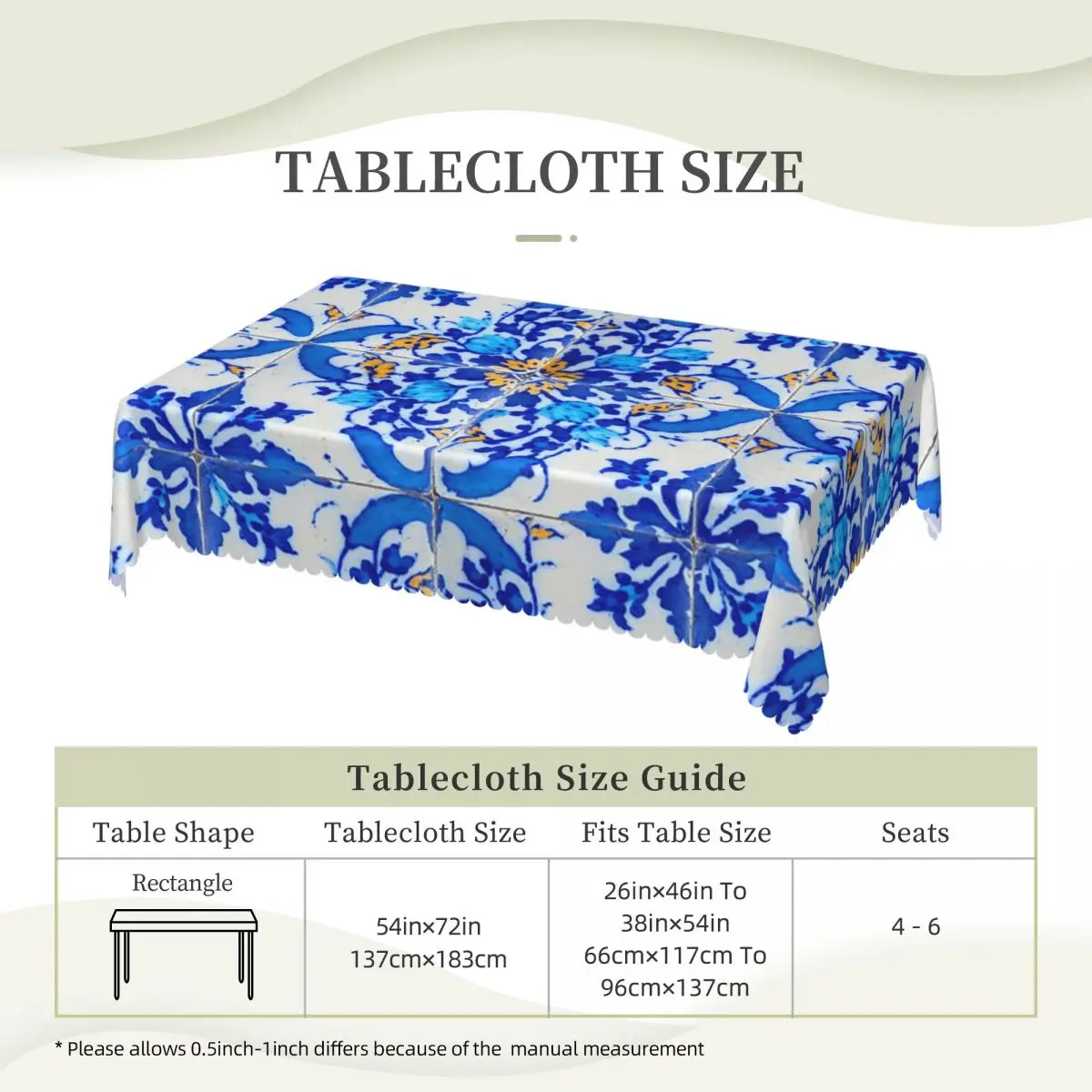 Portuguese Tile Decor Azulejo Lisboa Tablecloth Restaurant Kitchen Rectangular Tablecloth Festival Outdoor Dining Table Cover