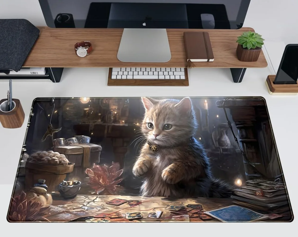 Lotus Cat Extended Large Gaming Mouse Pad Black Magic Gaming Desk Mat Computer Laptop Keyboard and Mouse Mat Desktop Protector
