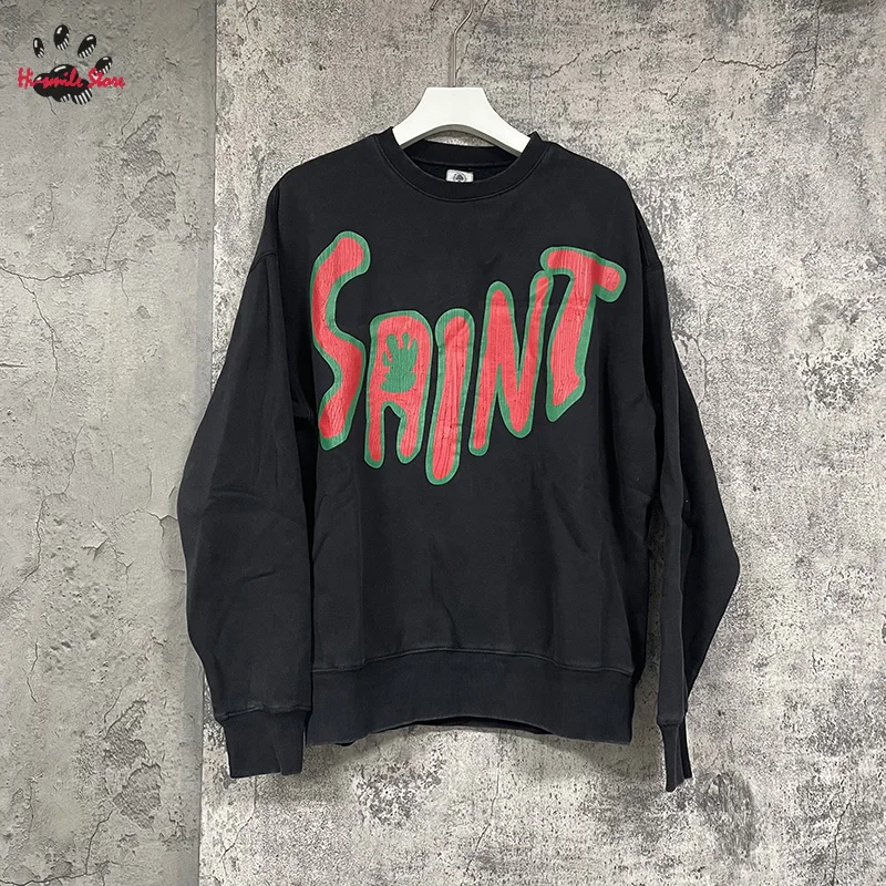 High Street Letter Print Logo Round Neck SAINT Hoodies Men Woman Hip Hop Loose Cotton Best Quality Casual Pullover Sweatshirts