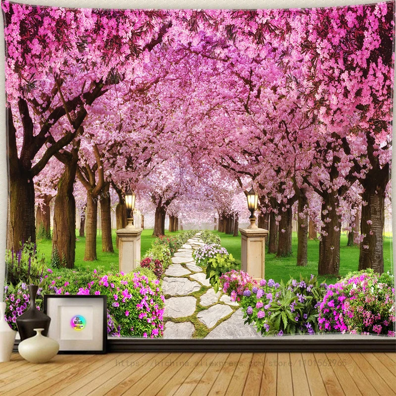 European Landscape Tapestry Natural Sea View Waterfall Aesthetics Bohemian Hippie Home Decor Landscape Tapestry Wall Hanging