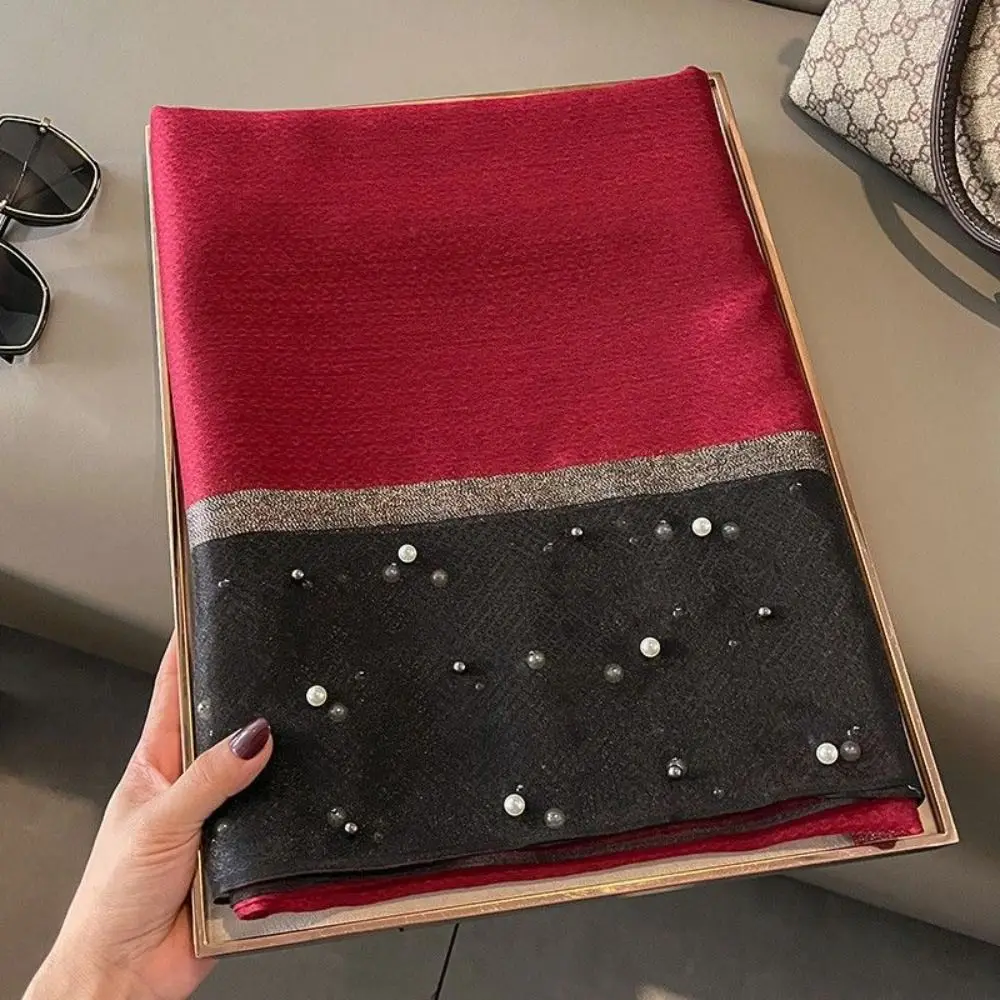 

Fashion Pearls Silk Scarf Shawls Sunscreen Transparent Mesh Neck Scarves Korean Style Neckerchief Ladies/Girls