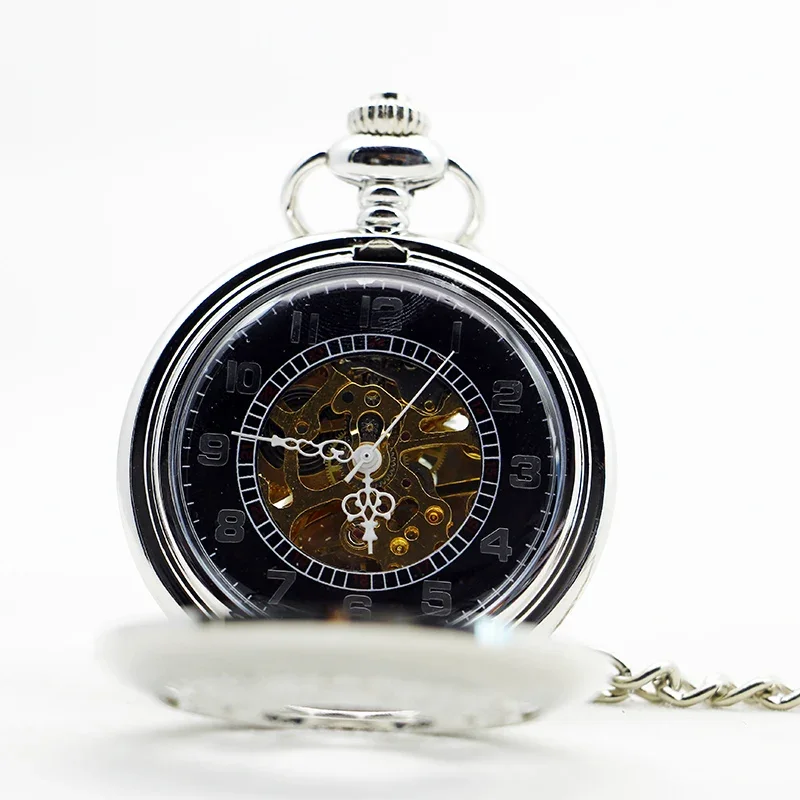 Vintage Mechanical Pocket Watch Skeleton Hollow Engraving Hand Wind Fob Watch Chain Gift Clock