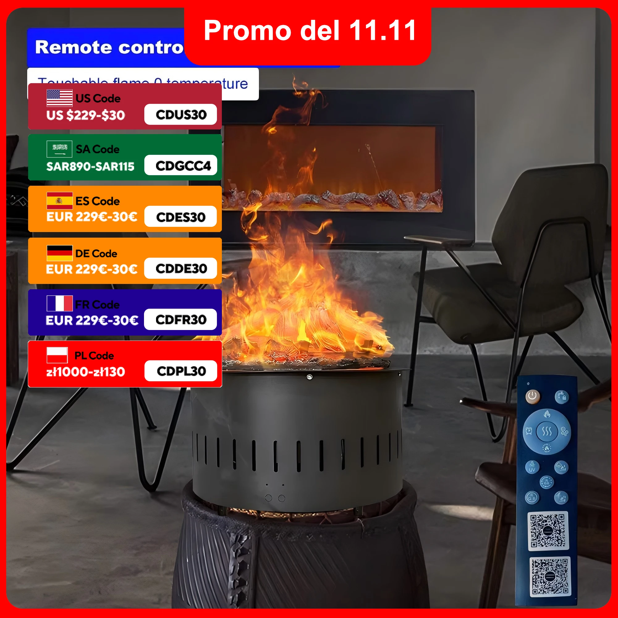 Round 3D water vapor electric fireplace simulated fire steam flame effect round interior decoration atomized fireplace