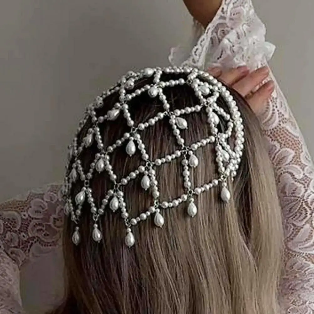 Dress Up Headband Elegant Mesh Pearl Headband for Women Lightweight Hair Hoop Dress Up Accessory Comfortable Hairstyle Enhancer