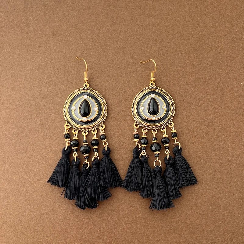 Schwarze Serie Bohemian Vintage Ethnische Baumeln Ohrringe für Frauen Dame Elegante Lange Quaste Feder Ohrring Weiblichen Schmuck – Detail 19