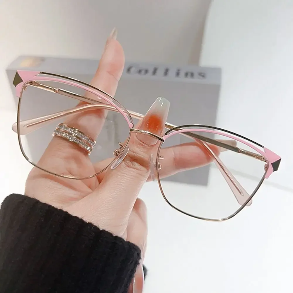 Fashion Cat Eye Anti-Blue Light Glasses Oversized Optical Eyewear Women Men Half Square Hollow Frame Computer Reading Eyeglasses image 2
