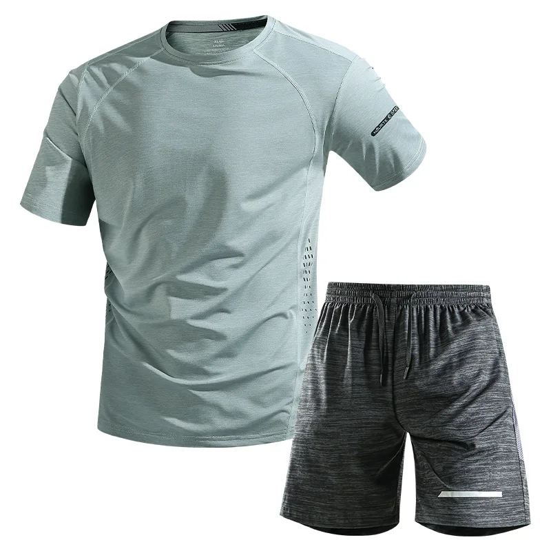 

Men's Summer Quick-Dry Sports Set Breathable Gym Fitness 2 Piece T Shirt and Shorts Suit Training Running Workout Tracksuit