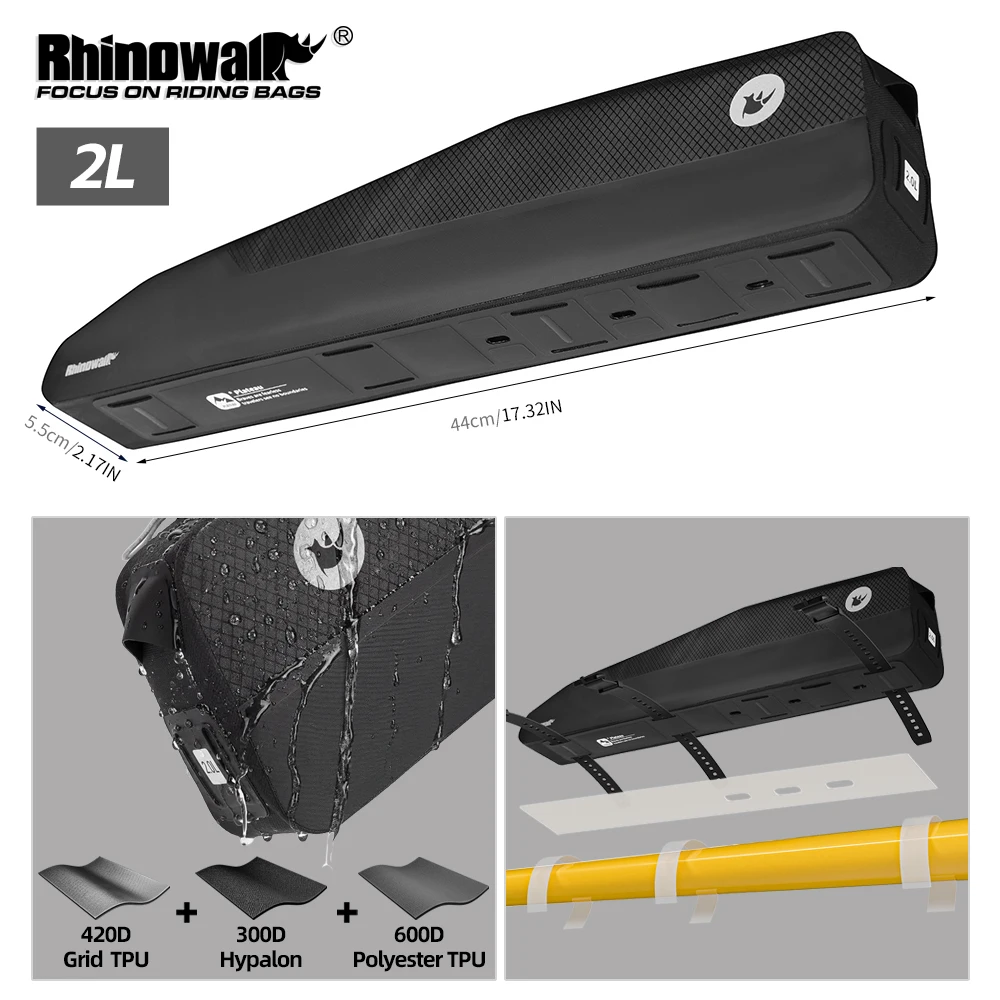

Rhinowalk Bicycle Front Tube Bag Screw & Strap Fixing 2L Waterproof Top Tube Pack Riding Storage Paint-Safe For MTB Road Bike