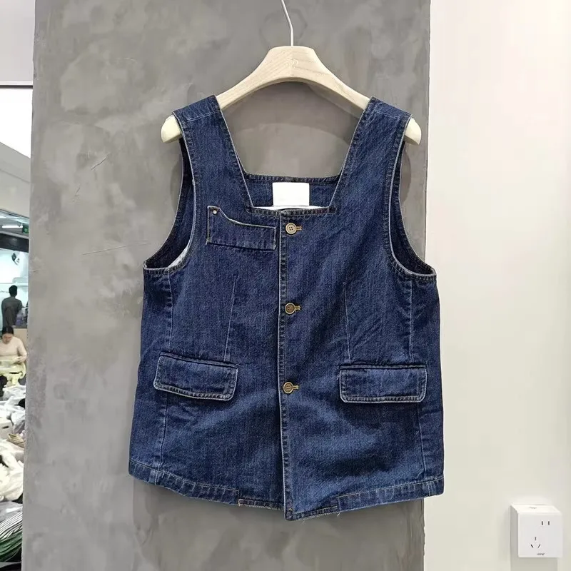 多用途アメリカンレトロデザインワークウェアデニムベストレディースファッショナブルオールマッチタンクトップクオリシングルグッドニューSle
