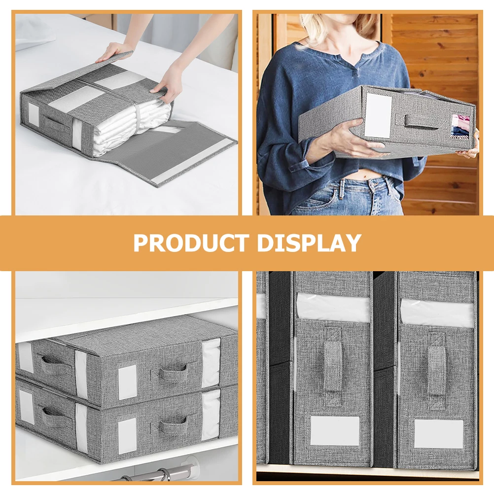 

Foldable Bed Sheet Organizer Grey Cloth Storage Box for Blanket Large Capacity Clear Window Zipper Closet Wardrobe Under Bed