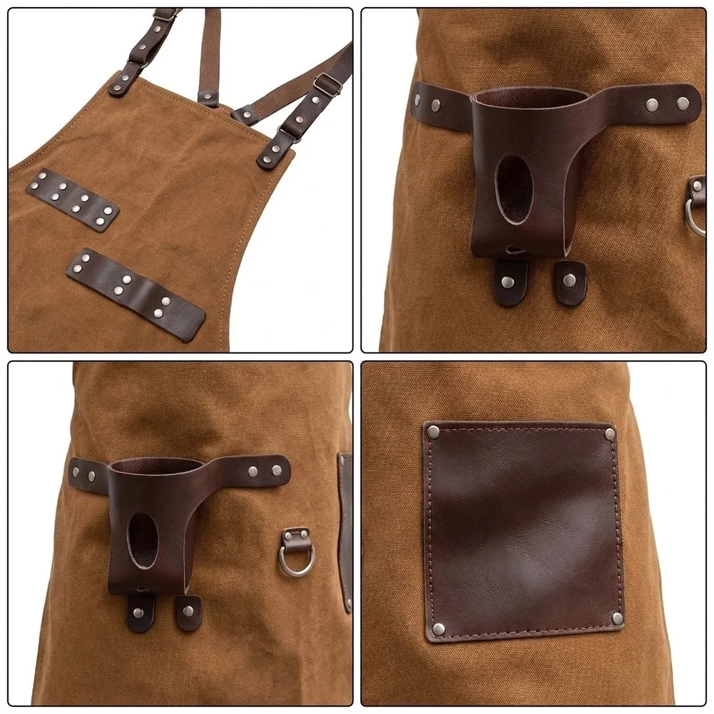 Canvas Apron Designed for Grilling Baking and Outdoor Cooking with Spill Protection Pockets and Hanging Feature