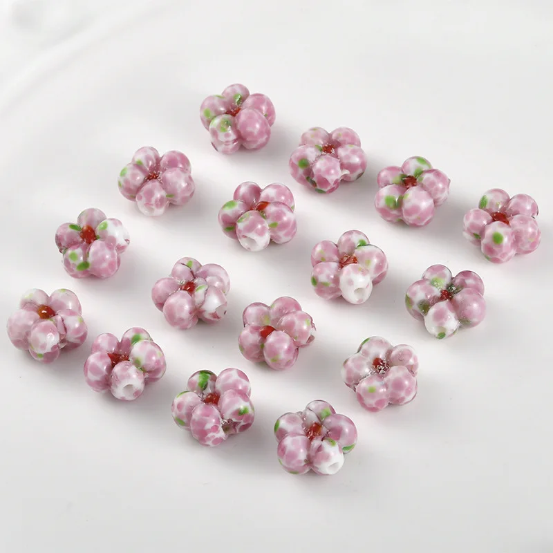 2 sztuk różowy kwiat koraliki Lampwork Spacer luźne szklane koraliki Charms do tworzenia biżuterii DIY kobiety naszyjnik bransoletka rzemiosło ustalenia — zdjęcie 4