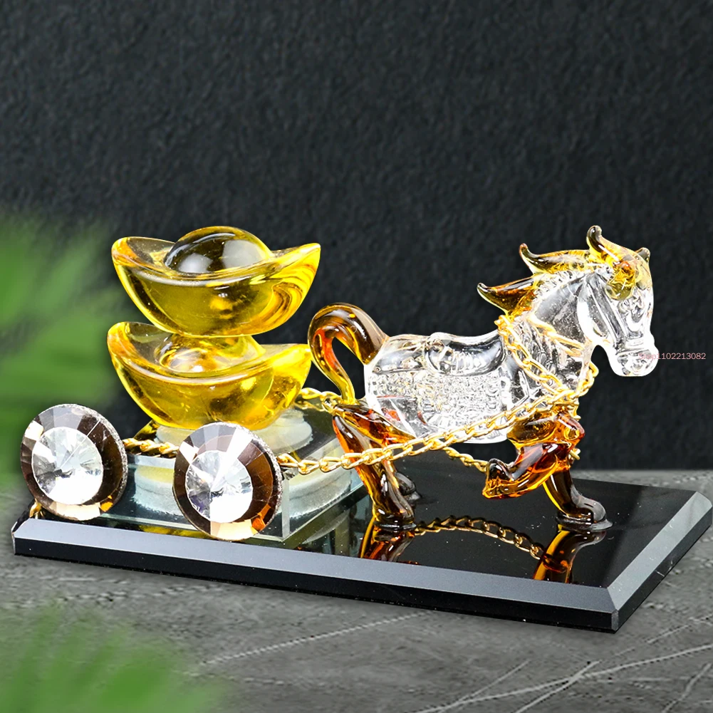 Laser Carving Steed Horse Ingots Gold Crystal Glass Craft Ornament Faceted Prism Figurines Lucky Wealth Feng Shui DIY Home Decor