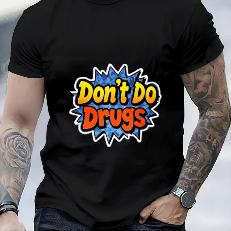 تي شيرت رجالي أسود لا تفعل المخدرات نمط كوميدي طباعة قطن عالي الجودة 180 جرام