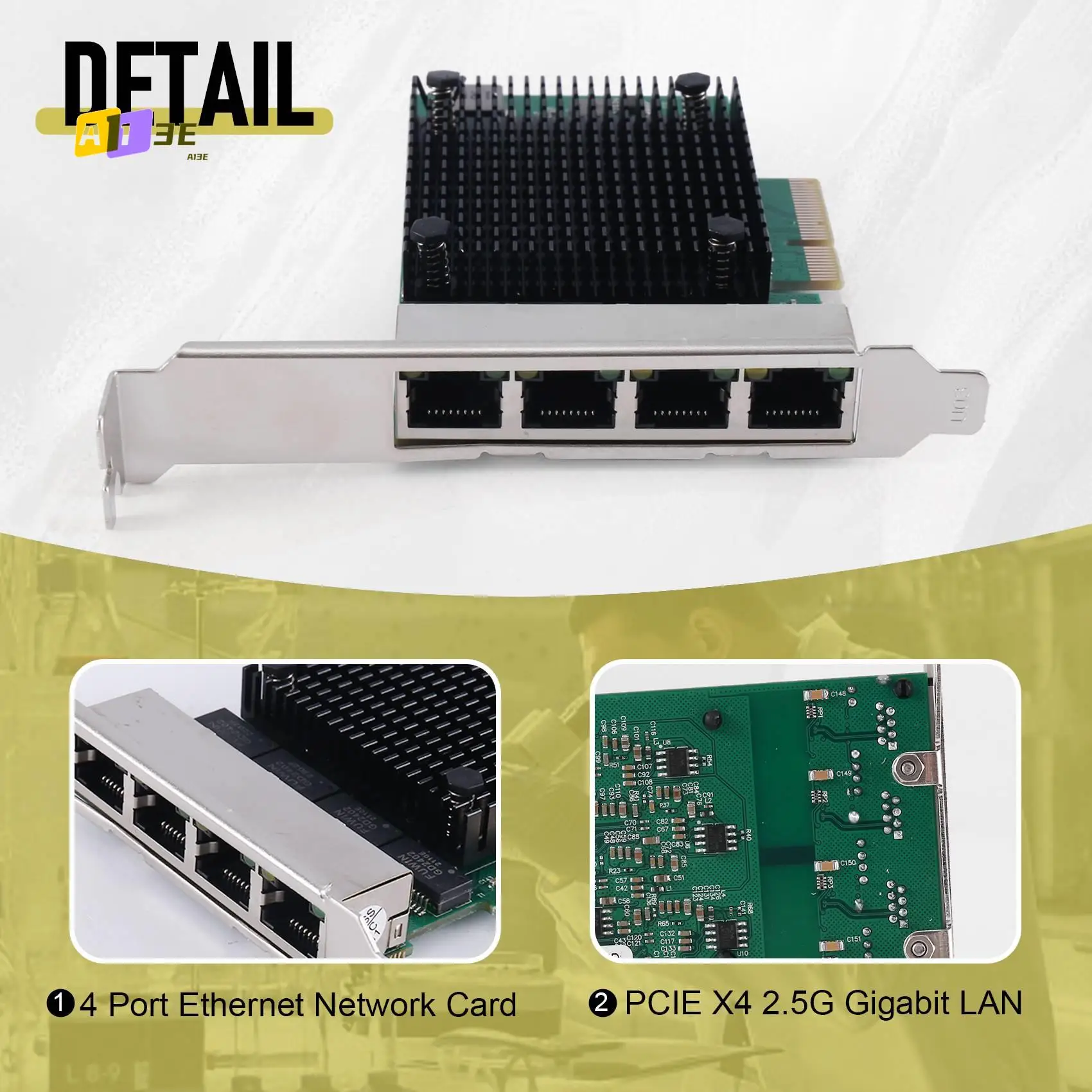 

A13E-PCIE X4 2,5G Гигабитная сетевая карта RTL8125B 4-портовая сетевая карта Ethernet Сетевая карта настольного сервера